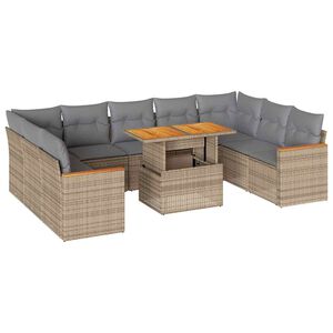 vidaXL 10 Piece Garden Sofa Set with Cushions Beige Poly Rattan Acacia
