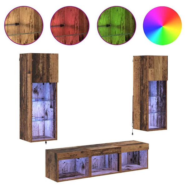 vidaXL TV Wall Units 5 pcs Black Oak 60 x 30 x 30 cm Engineered Wood