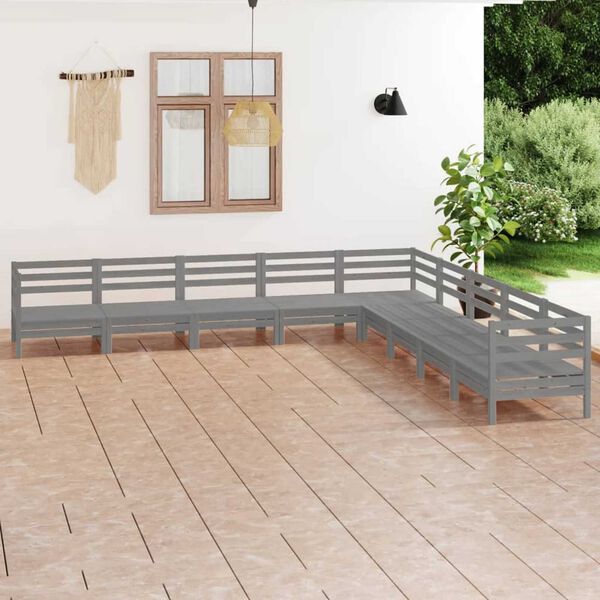 vidaXL 9 Piece Garden Lounge Set Solid Wood Pine Grey