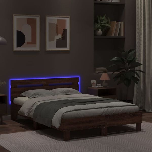 vidaXL Bed Frame with LED without Mattress Brown Oak 120x200 cm