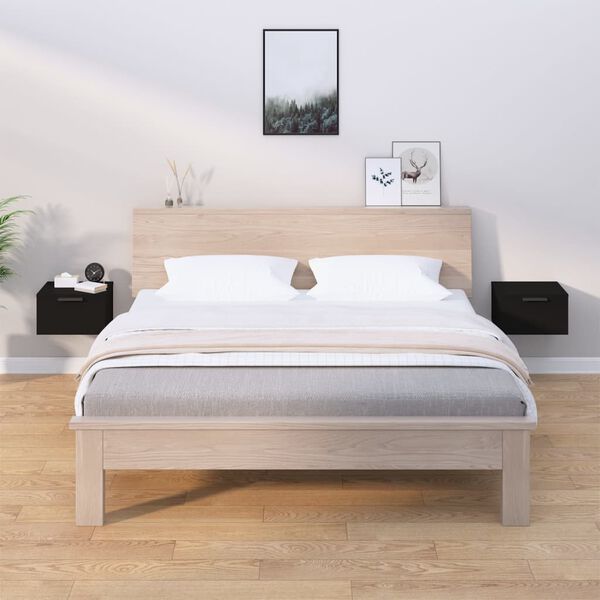 vidaXL Wall-mounted Bedside Cabinets 2 pcs Black 34x30x20 cm