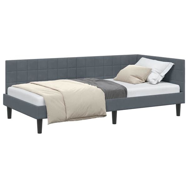 vidaXL Corner Bed Frame Dark Grey 100 cm x 200 cm Velvet