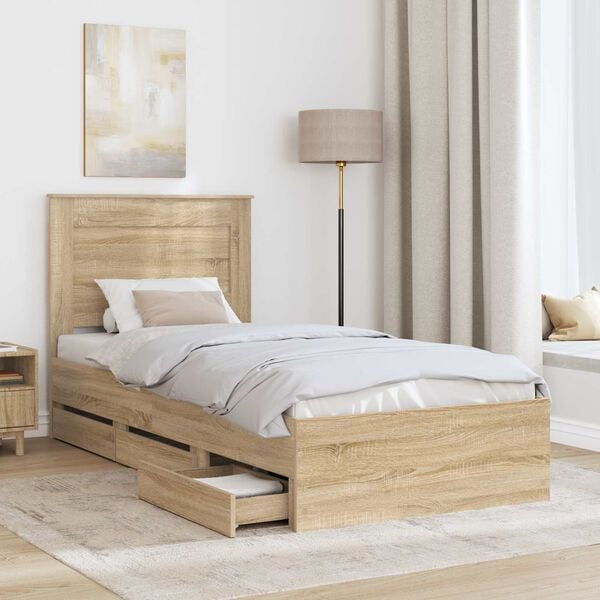 vidaXL Bed Frame with Drawer Sonoma Oak 90 x 190 cm Engineer Wood