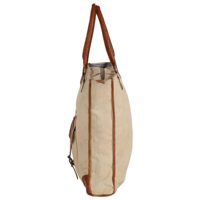 vidaXL Shopper Bag Beige 34.5x10x57 cm Canvas and Real Leather