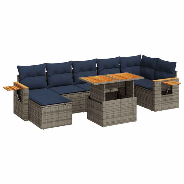 vidaXL 8 Piece Garden Sofa Set with Cushions Brown Poly Rattan Acacia