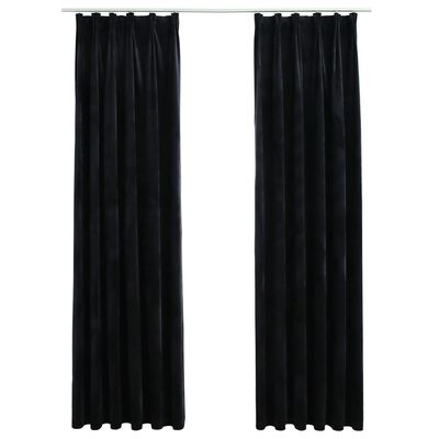 vidaXL Blackout Curtains 2 pcs with Hooks Velvet Black 140x225 cm