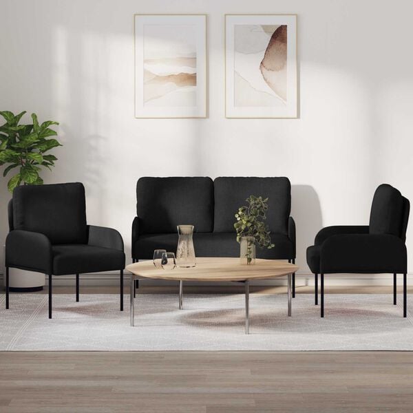vidaXL Sofa Sets with Cushion 3 pcs Black 115 x 56 x 80 cm Plywood