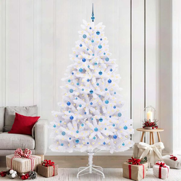 vidaXL Artificial Hinged Christmas Tree White 240 cm PVC and Steel