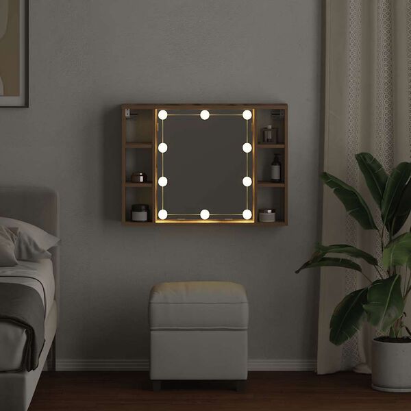 vidaXL Mirror Cabinet with LED Artisan Oak 76x15x55 cm Engineered Wood