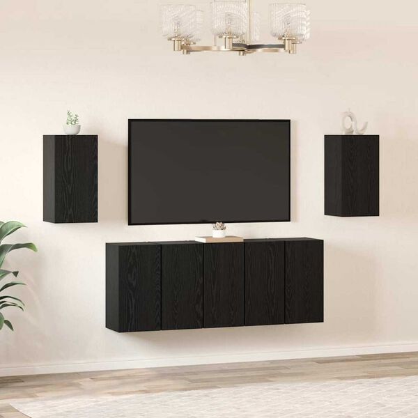 vidaXL TV Cabinet Set Wall-mounted 7 pcs Black Oak 30.5 x 30 x 60 cm
