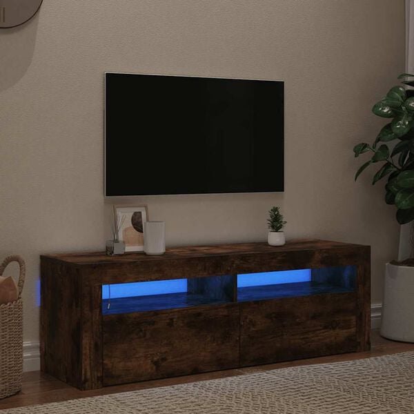 vidaXL TV Cabinet with LED Lights Smoked Oak 120x35x40 cm