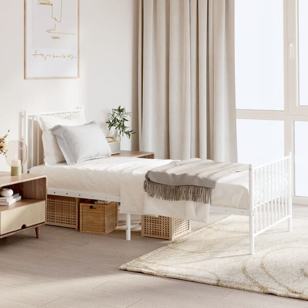 vidaXL Metal Bed Frame without Mattress with Footboard White 80x200cm