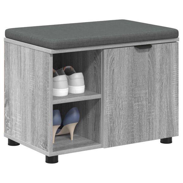 vidaXL Hall Bench with Cushion with Shelf Grey Sonoma 60 x 38 x 46 cm