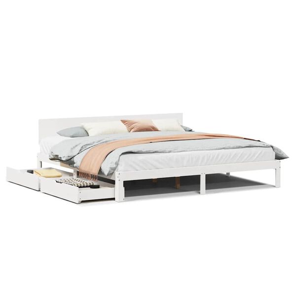 vidaXL Bed Frame with Drawers without Mattress White 180x200 cm Super King