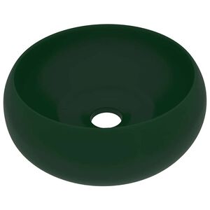 vidaXL Luxury Wash Basin Round Matt Dark Green 40x15 cm Ceramic