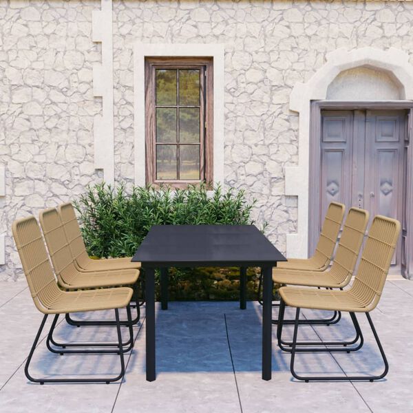 vidaXL 7 Piece Outdoor Dining Set Poly Rattan and Glass