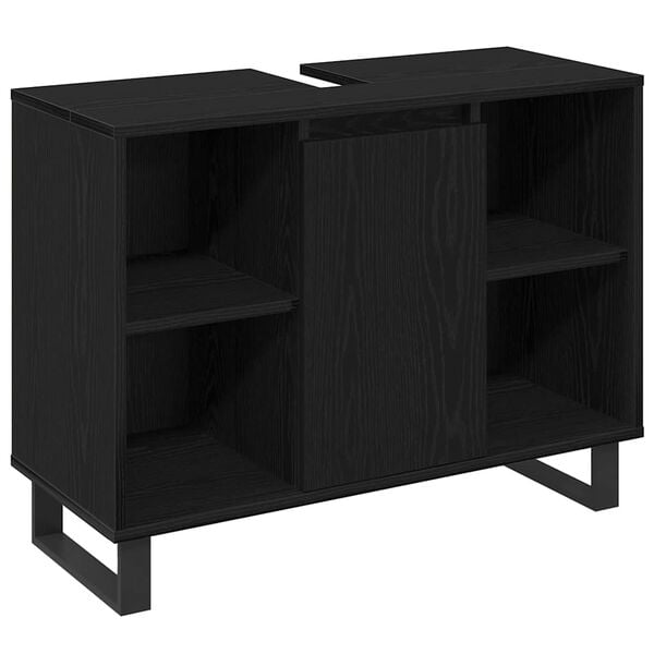 vidaXL Bathroom Furniture Set with Storage 3 pcs Black Engineered wood