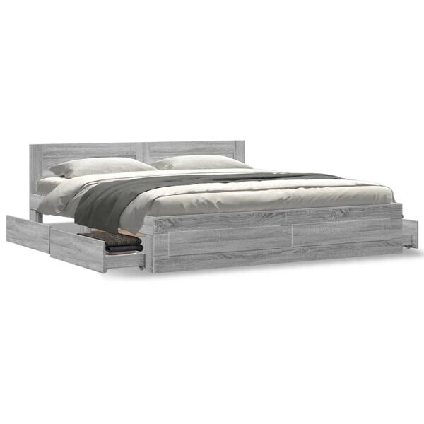 vidaXL Bed Frame with Headboard without Mattress Grey Sonoma 180x200 cm Super King