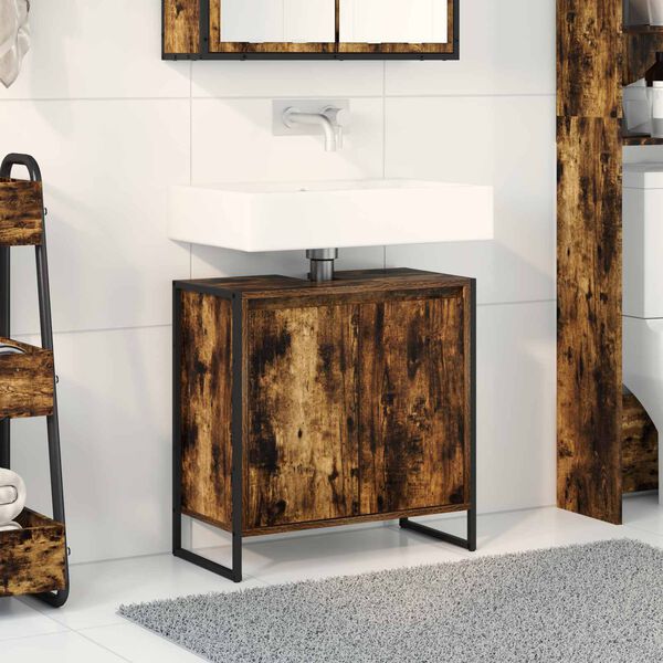vidaXL Bathroom Cabinet Smoke Oak 60 x 30 x 60 cm Engineered Wood