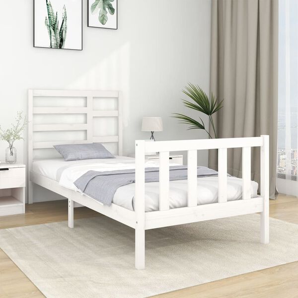 vidaXL Bed Frame without Mattress White Solid Wood 90x190 cm Single