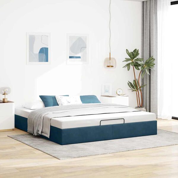 vidaXL Ottoman Bed Frame No Mattress Dark Blue 200x200 cm Velvet