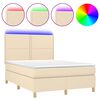 vidaXL Box Spring Bed with Mattress&LED Cream 140x190 cm Fabric