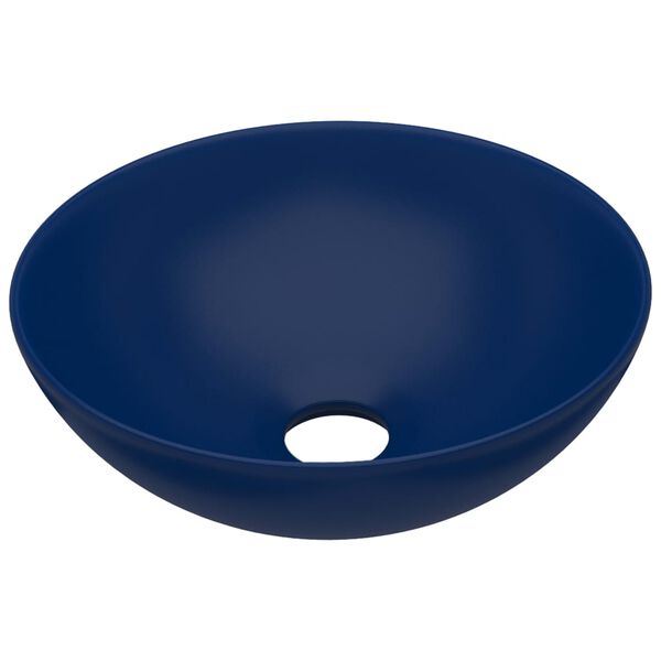 vidaXL Bathroom Sink Ceramic Dark Blue Round