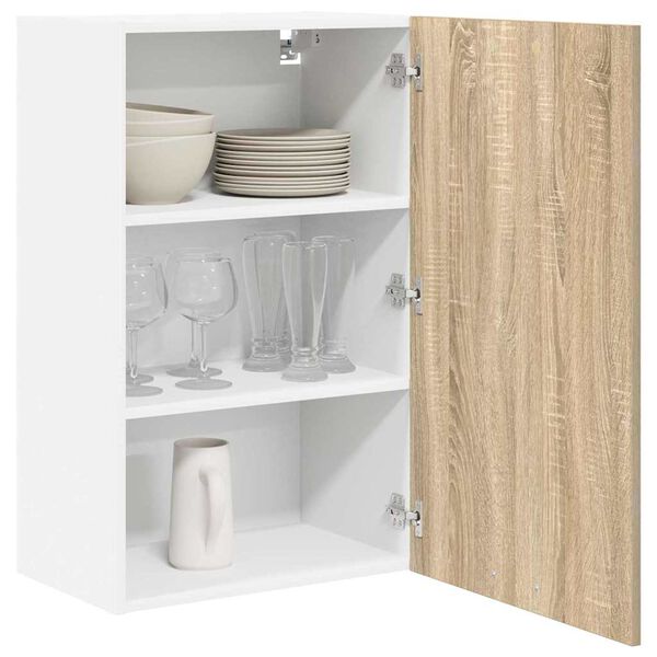 vidaXL Hanging Cabinet with Door Sonoma Oak and White 50 x 31 x 80 cm