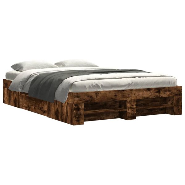vidaXL Bed Frame without Mattress Smoked Oak 140x200 cm Engineered Wood