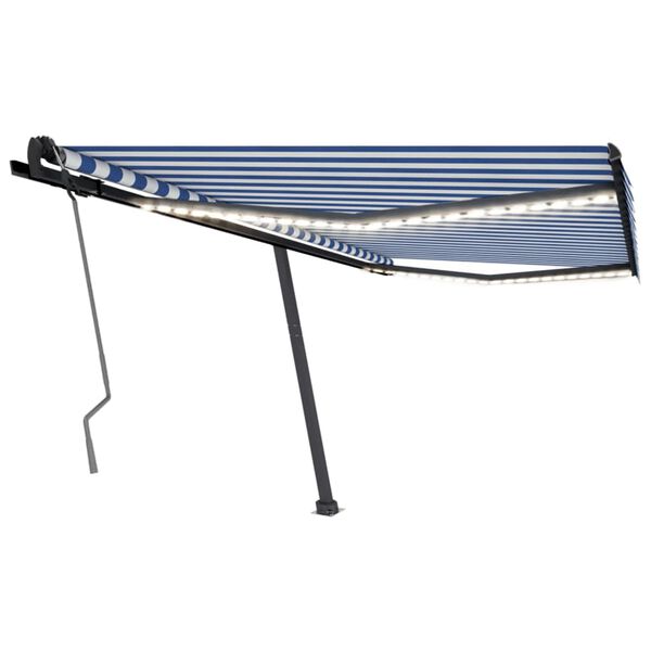 vidaXL Manual Retractable Awning with LED 400x350 cm Blue and White