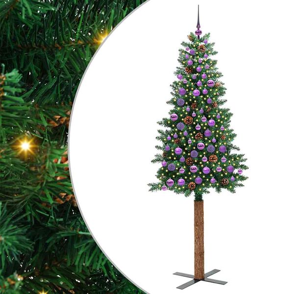 vidaXL Slim Christmas Tree Green 210 cm PVC and Solid Pine wood