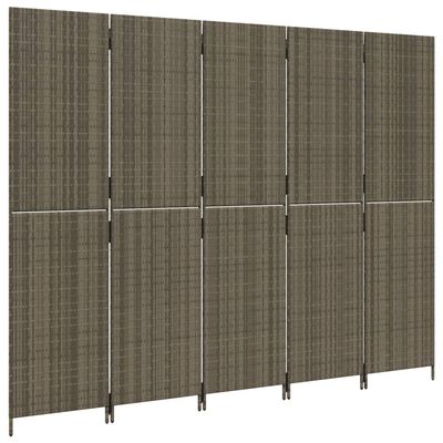 vidaXL Room Divider 5 Panels Grey Poly Rattan