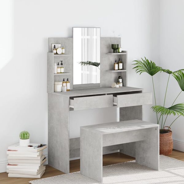 vidaXL Dressing Table Set Concrete Grey 96x40x142 cm