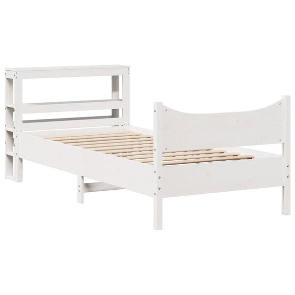 vidaXL Bed Frame with Headboard White 75x190 cm Small Single Solid Wood Pine