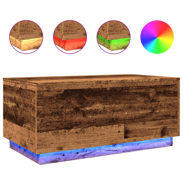vidaXL Coffee Table with LED Lights Old Wood 90x50x40 cm
