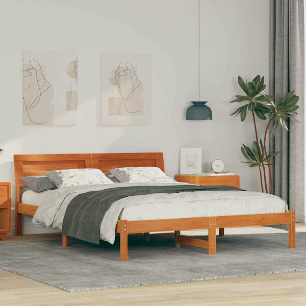 vidaXL Bed Frame with Headboard Wax Brown 140 x 200 cm Solid Pine Wood