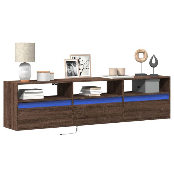 vidaXL TV Wall Cabinet with LED Brown Oak 180x31x45 cm