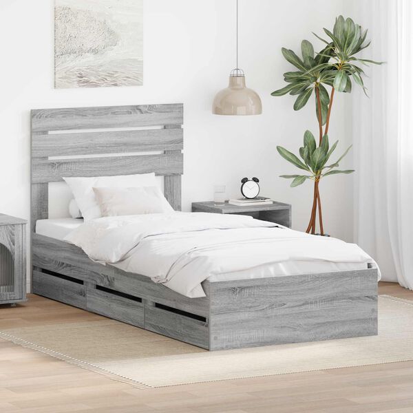 vidaXL Bed Frame with Drawer Grey Sonoma 100 x 200 cm Engineer Wood
