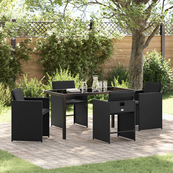 vidaXL Garden Dining Set with Cushion 5 pcs Black Poly Rattan