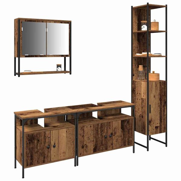 vidaXL Bathroom Furniture Set with Door 4 pcs Old Wood Engineered Wood