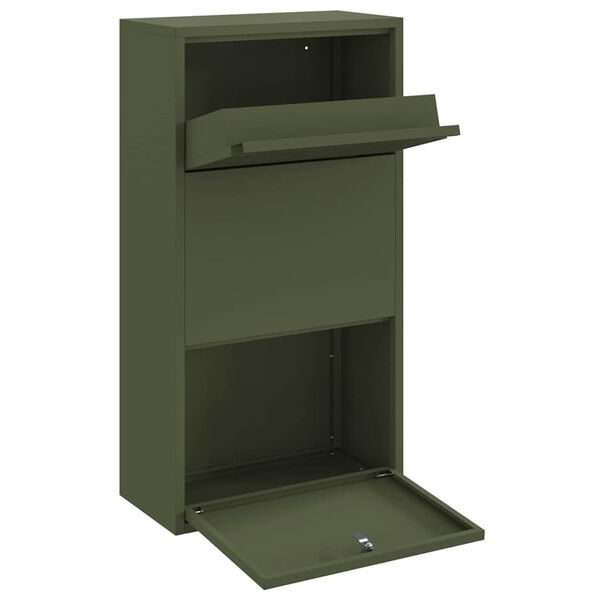 vidaXL Parcel Drop Box with Storage Olive Green 44 x 22 x 82 cm Steel