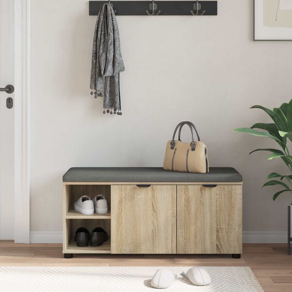 vidaXL Hall Bench with Cushion with Shelf Sonoma Oak 100 x 38 x 46 cm