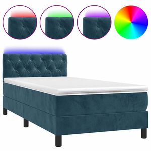 vidaXL Box Spring Bed with Mattress&LED Dark Blue 80x200cm Velvet
