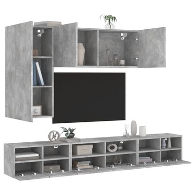vidaXL 5 Piece TV Wall Cabinets Concrete Grey Engineered Wood