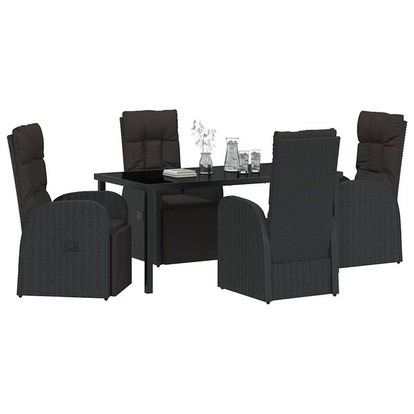 vidaXL Garden Dining Set with Cushion 5 pcs Black Poly rattan
