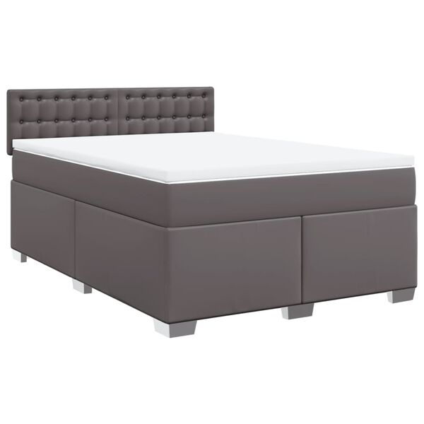 vidaXL Box Spring Bed with Mattress Grey 140x190 cm Faux Leather