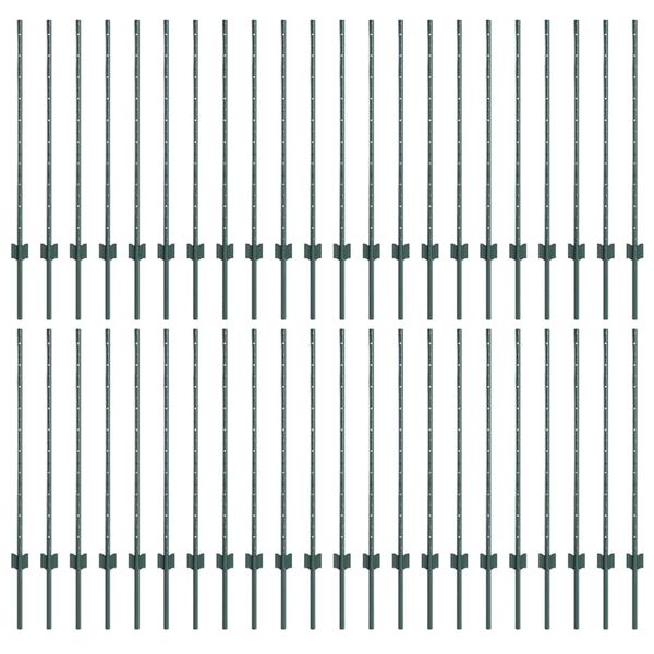 vidaXL Fence Posts Height Adjustable Manual 44 pcs Green 140 cm Steel