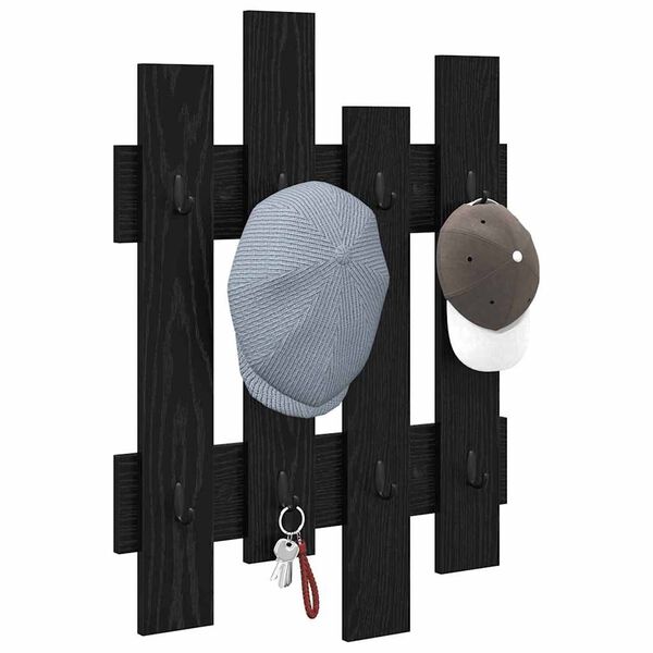 vidaXL Wall-Mounted Coat Rack Black Oak 60 x 3 x 82 cm Engineered wood