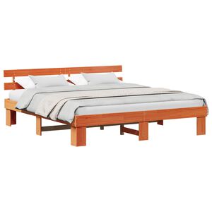 vidaXL Bed Frame with Headboard Wax Brown 180 x 200 cm Solid Pine Wood