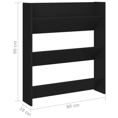 vidaXL Wall Shoe Cabinet Black 80x18x90 cm Engineered Wood